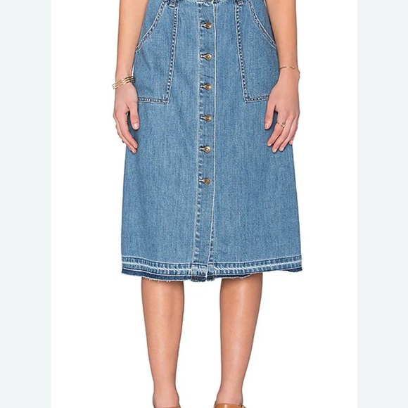 Free People Denim Womens Blue Midi Making Me Crazy Button Fridge Retro Skirt 4 - Picture 7 of 9